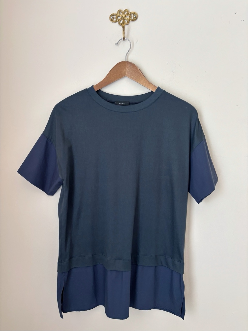 Akris Blue Layered Short Sleeve T Shirt Top Sz 6
